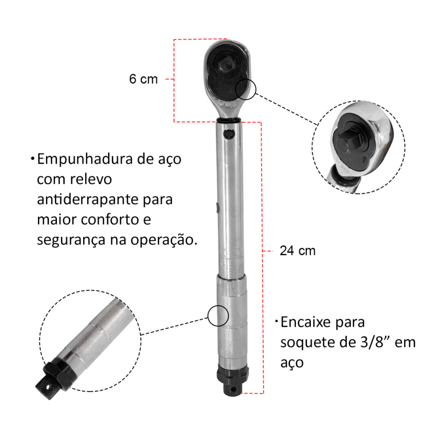 Torquímetro de Estalo Profiss. 3/8 10-110Nm – B2402 - Fixman