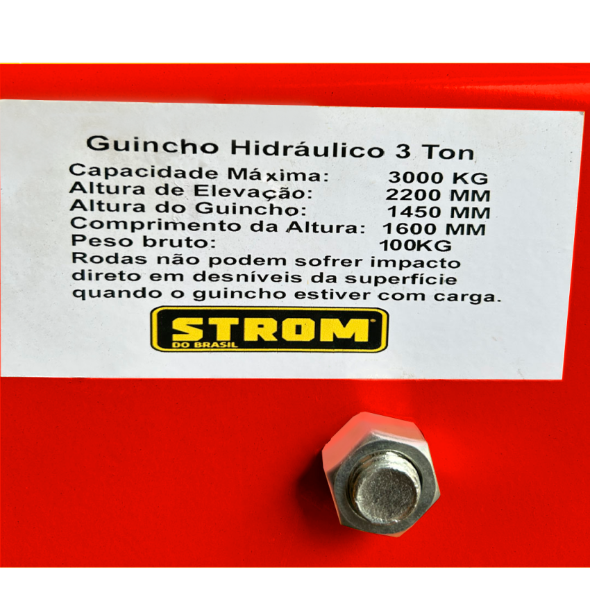 Guincho Hidráulico Fixo/Dobrável 3Ton Com Prolongador Tipo Girafa - 97231 - STROM