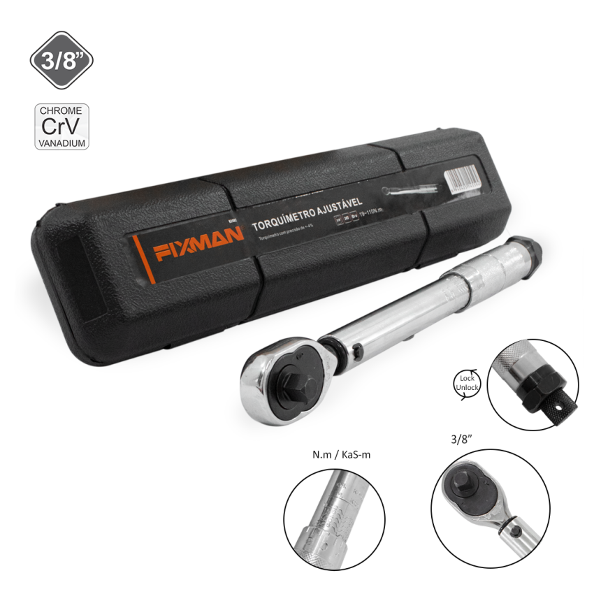 Torquímetro de Estalo Profiss. 3/8 10-110Nm – B2402 - Fixman