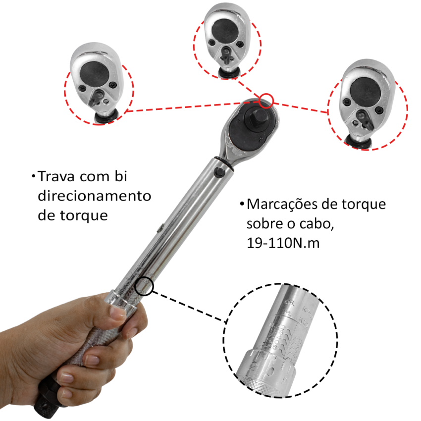 Torquímetro de Estalo Profiss. 3/8 10-110Nm – B2402 - Fixman