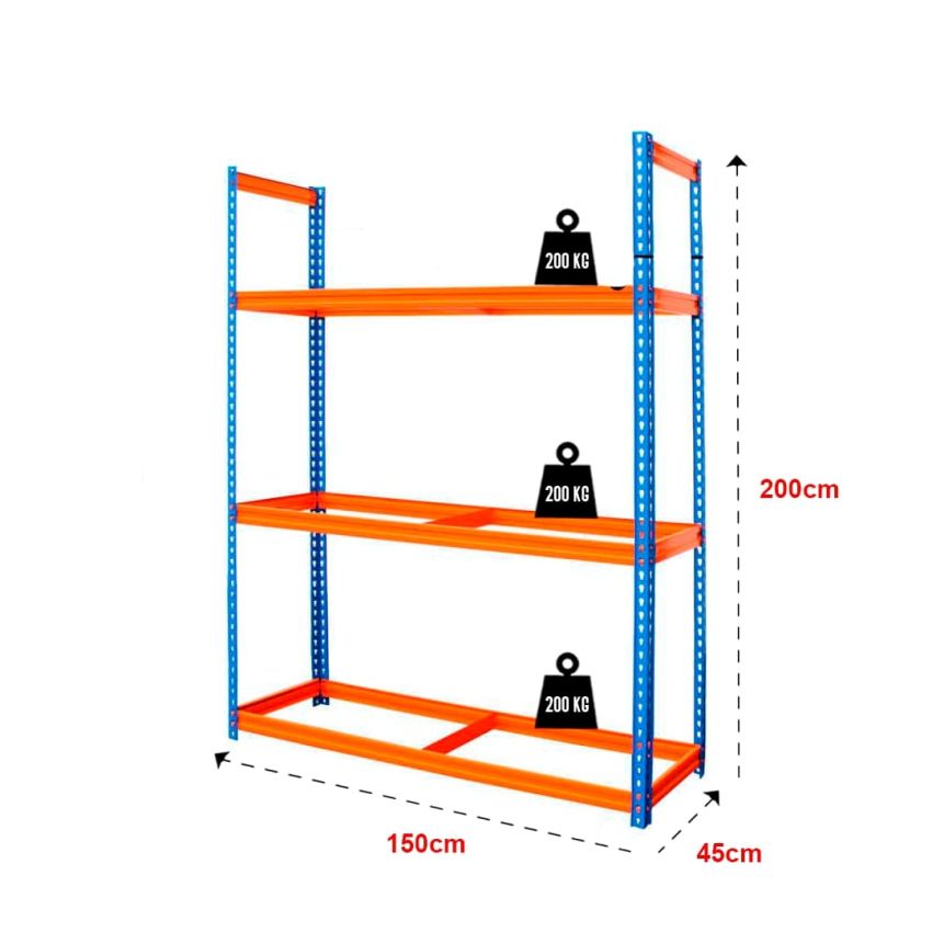 Estante em Aço P/ Pneus 600kg 200x150x45 C/ 3 Prateleiras - TR12