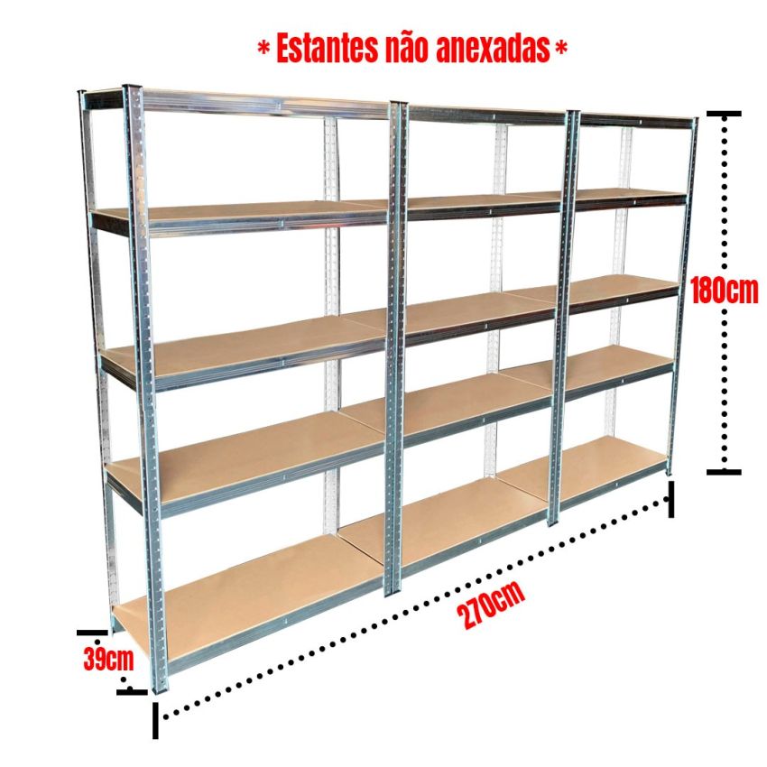 Conjunto de 3 Estantes Galvanizadas com 5 prateleiras - TI153-3
