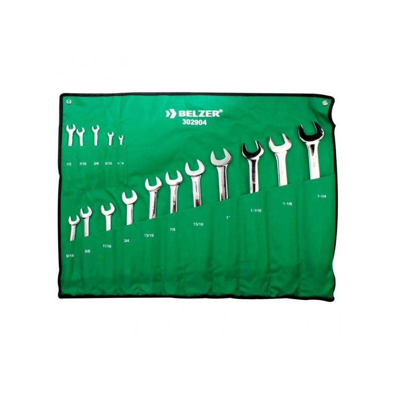 Jogo Chave Combinada 1/4 a 1.1/4 Pol. 16 Peças - 302904B - Belzer