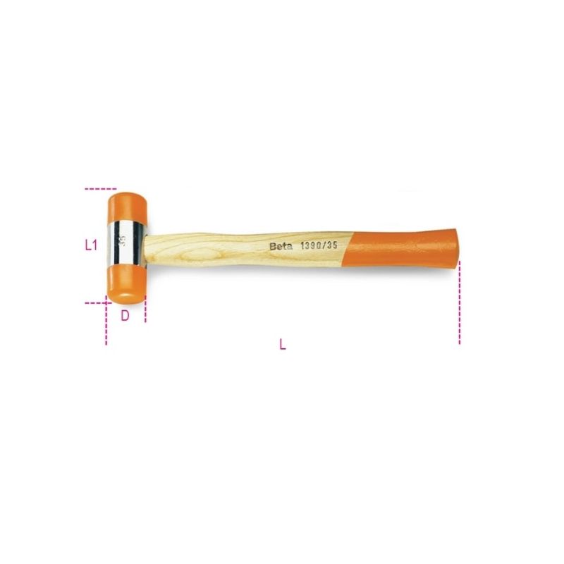  cMartelo com Batente em Plástico Intermutáveis com Cabo de Madeira – 201393 - Beta