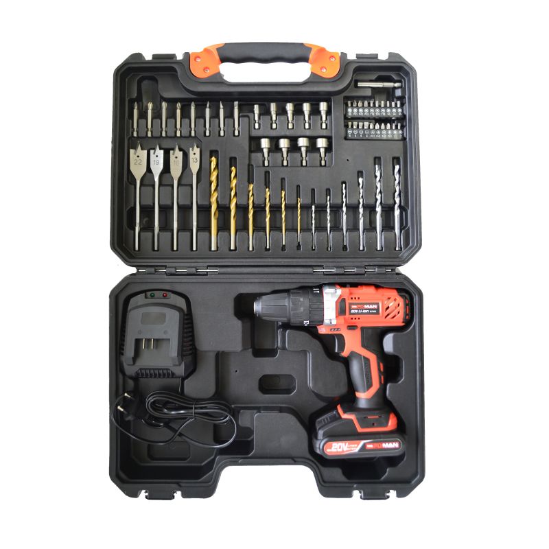 Furadeira Parafusadeira à bateria com martelete e maleta 54 peças, 20v - AT-55E/R-7002-4B - Fixman