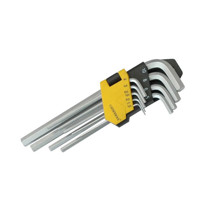 Jogo com 9 chaves hexagonais longas de 1,5mm a 10mm - 0420129 - Crownman