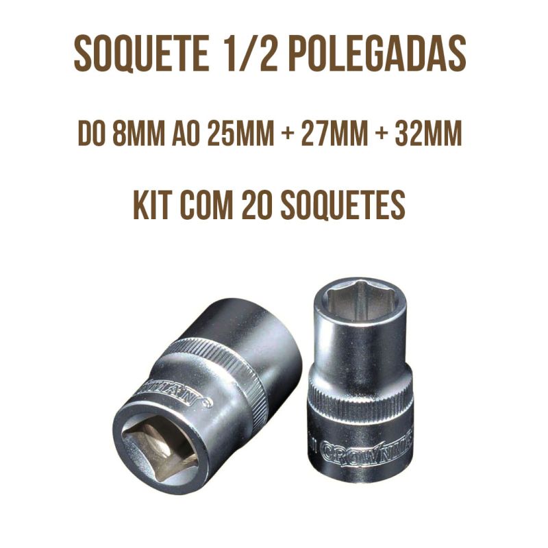 Kit com 20 soquetes - Crownman