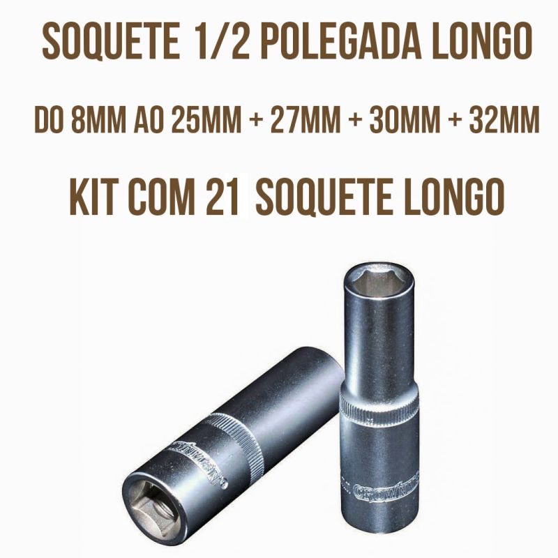 Kit com 21 soquete longo - Crownman