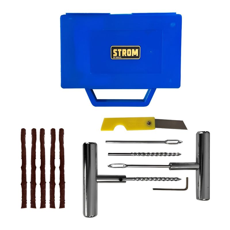 Kit Remendo Metal Reparo + Maleta Macarrão Pneu Carro Motos - ZT-217A